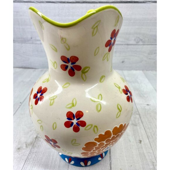 Coastline Imports DUTCH WAX Floral Handpainted Ceramic Handle Beverage Pitcher - Picture 2 of 9